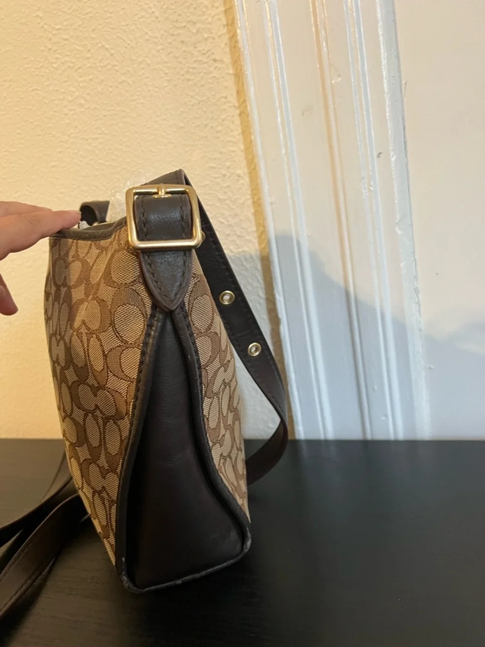 Authentic COACH Small Dufflette Signature Jacquard Crossbody Bag Brown Gold
